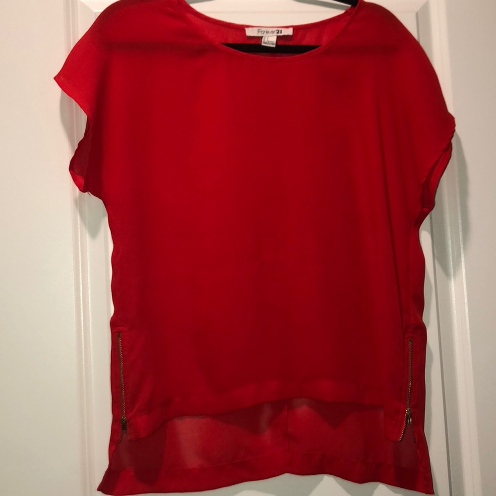 Red High-Low top with zippers on ends